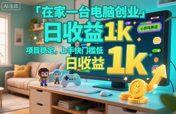 在家一台电脑创业,小游戏赛道,项目稳定,上手快门槛低,日收益1k+【揭秘】-福源网