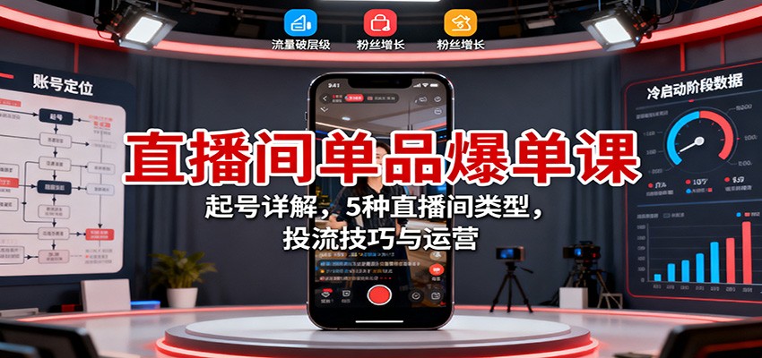 直播间单品爆单课:起号详解,5种直播间类型,投流技巧与运营-福源网
