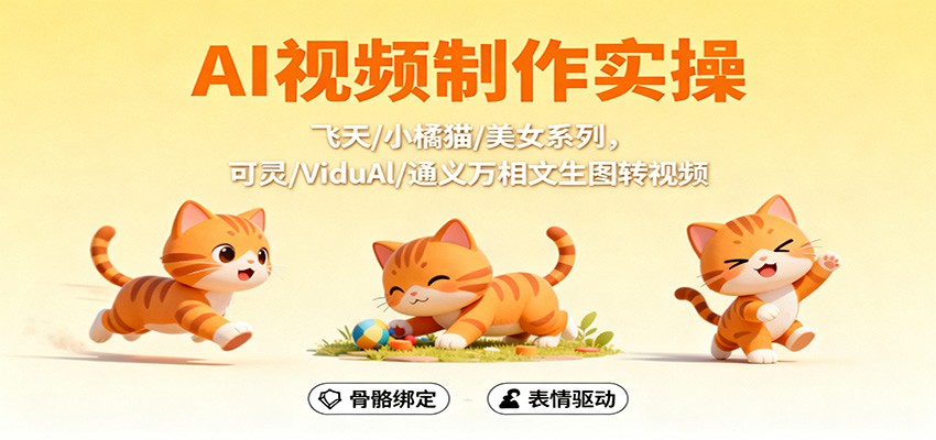 AI视频制作实操,飞天/小橘猫/美女系列,可灵/ViduAl/通义万相文生图转视频-福源网