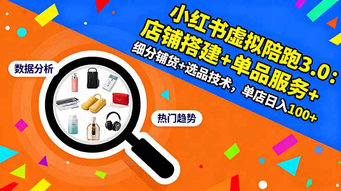 小红书虚拟陪跑3.0：店铺搭建+单品服务+细分铺货+选品技术，单店日入100+-福源网
