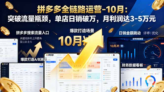 拼多多全链路运营-10月：突破流量瓶颈，单店日销破万，月利润达3-5万元-福源网