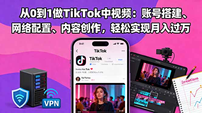 从0到1做TikTok中视频:账号搭建、网络配置、内容创作,轻松实现月入过万-福源网