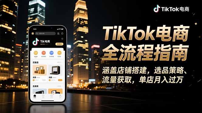 TikTok电商全流程指南，涵盖店铺搭建、选品策略、流量获取，单店月入过万-福源网