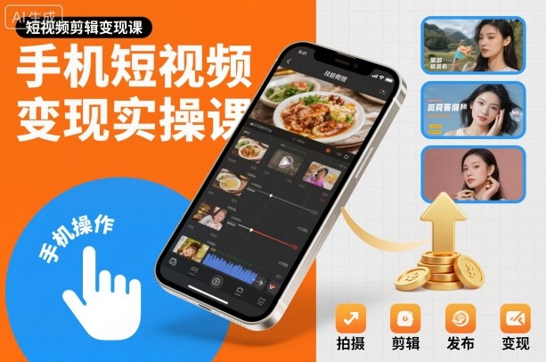 手机短视频变现实操课，短视频剪辑变现课-福源网