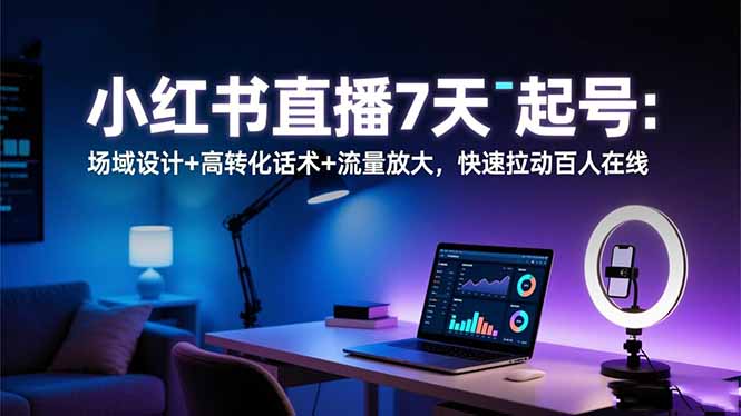 小红书直播7天起号：场域设计+高转化话术+流量放大，快速拉动百人在线-福源网