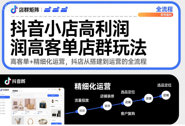 抖音小店高利润高客单店群玩法，高客单+精细化运营，抖店从搭建到运营的全流程-福源网