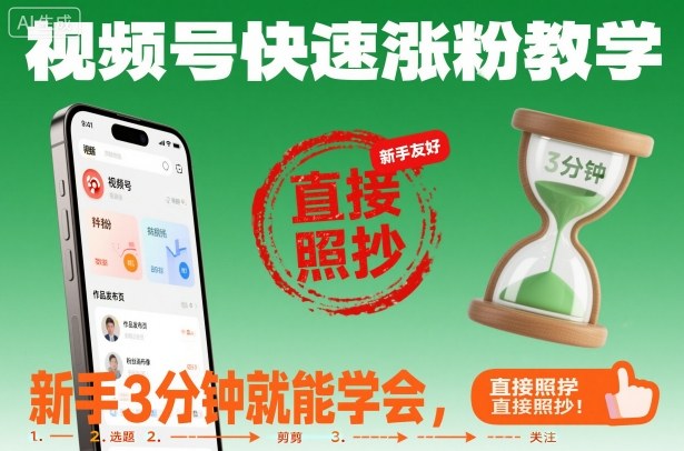 视频号快速涨粉教学，新手3分钟就能学会，直接照抄！-福源网